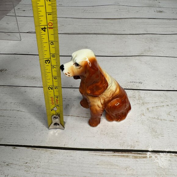 Vintage Ceramic Cocker Spaniel Dog Figurine Brown White Glazed 5" Collectible - Picture 9 of 9